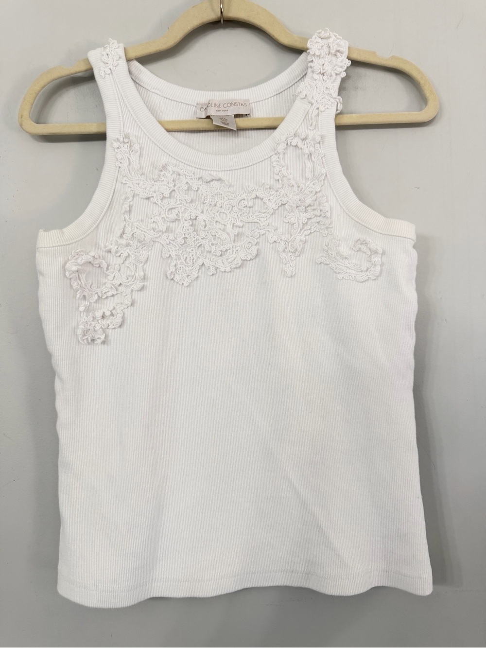 Caroline Constas New York White Ribbed Floral Appliqué Cotton Summer Tank Top - Picture 2 of 10